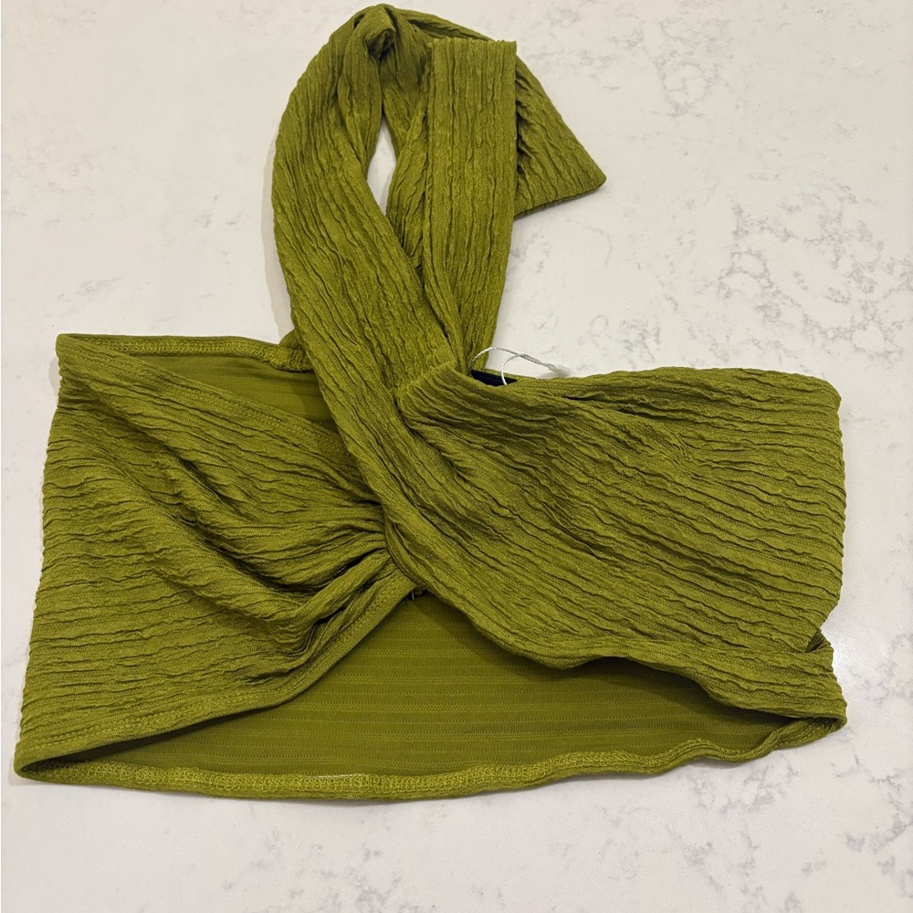 Green Textured Halter Top
